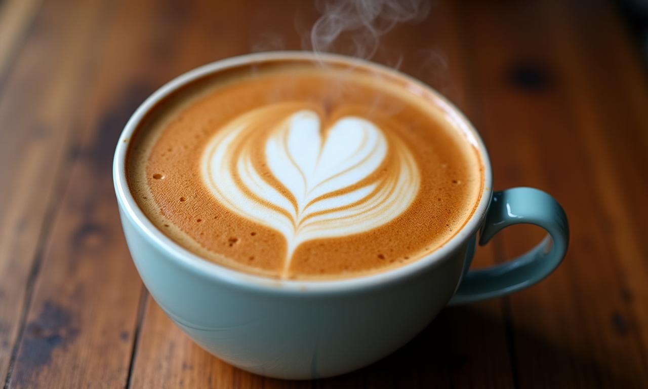 Close-up of beautiful latte art in a coffee cup
